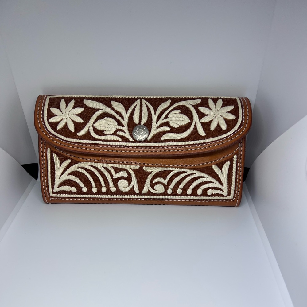Handmade artisan  leather wallet with extensive embroidery